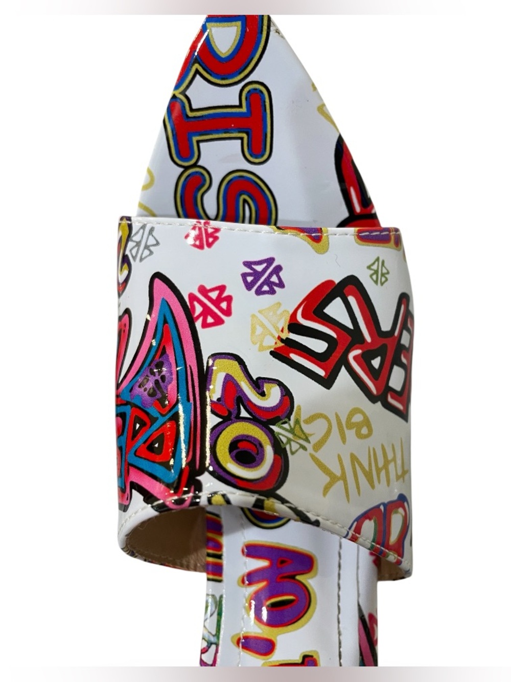 Cape Robbin Graffiti Print Pointed Toe Mule Heels Size 7 NIB Street Art Stiletto - Picture 7 of 11